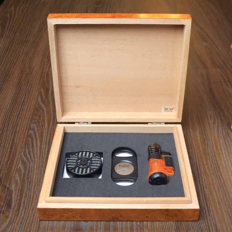 FUME ENTHUSIAST GIFT SET - HUMIDOR WITH AMBER LIGHTER, CUTTER WITH HUMIDIFIER (GS-115)