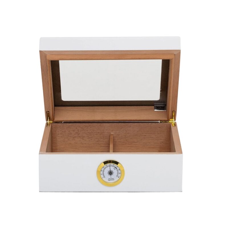 HUMIDOR SUPREME CAPRI GLASSTOP HUMIDOR WITH HYGROMETER  HOLDS 40 - 50 CIGARS WHITE COLOUR (HUM-25HYG-WH)